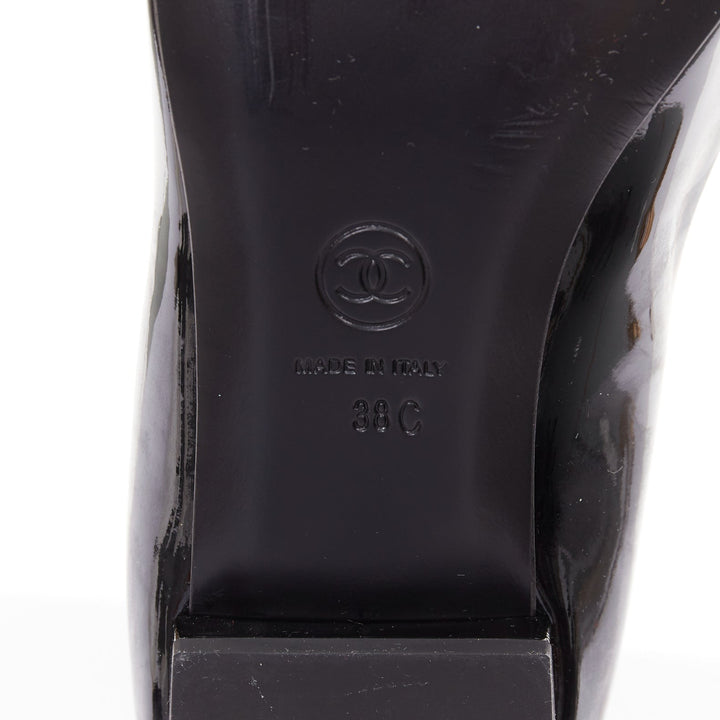 CHANEL 16P G31741 black patent leather silver CC logo mary jane flats EU38