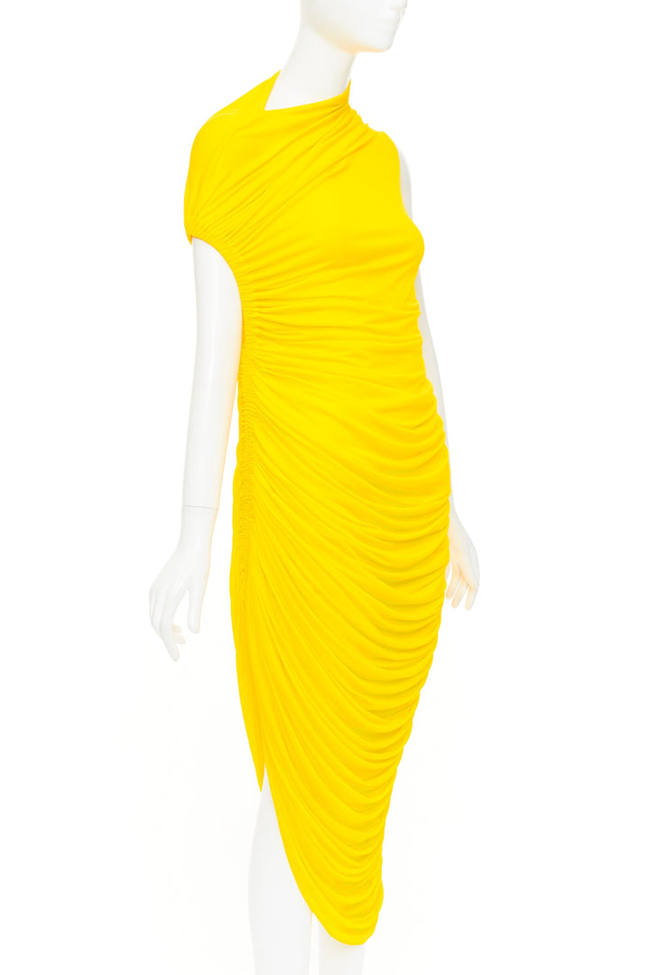 FERRAGAMO Maximilian Davis 2023 Runway yellow asymmetric ruched dress IT42 M