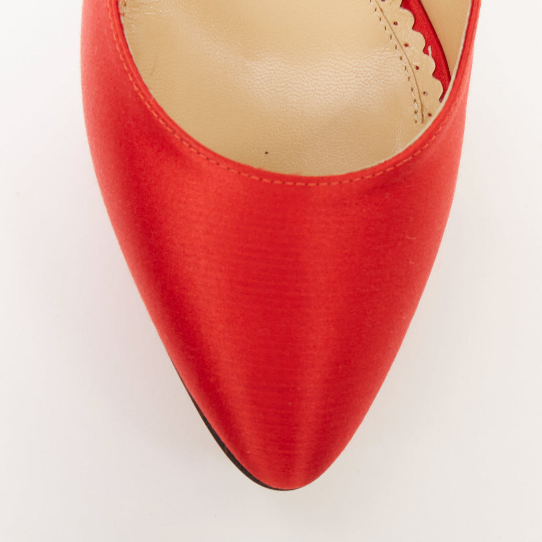 CHARLOTTE OLYMPIA 2011 Paloma red silk satin fan pleat island platform pump EU36