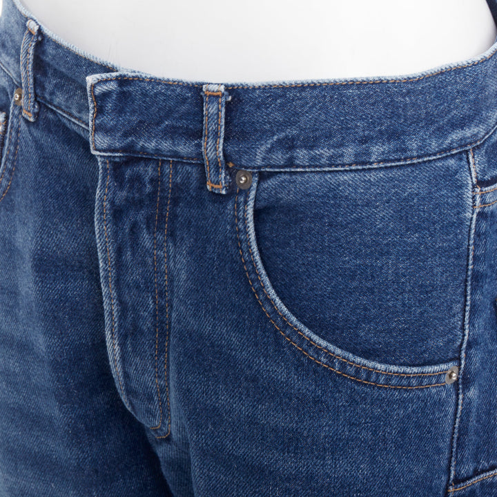CHRISTIAN DIOR blue washed darted pockets frayed hem wide cropped jeans FR32 XXS