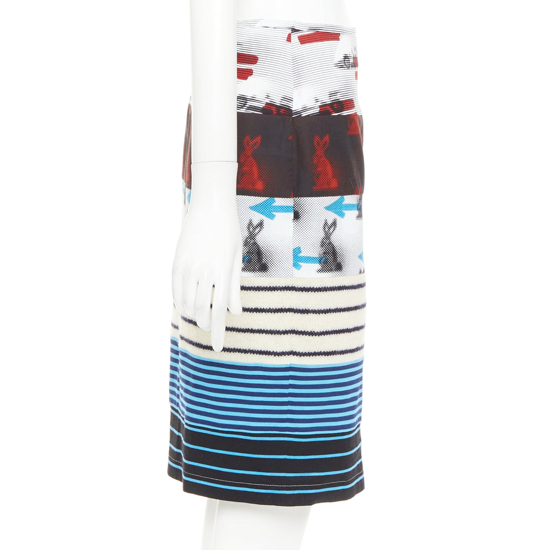PRADA 2015 Rabbit Trick Race Car graphic stripe knit patchwork skirt IT40 S