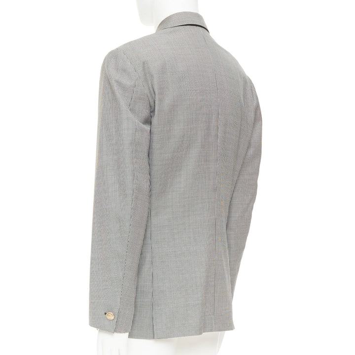 VERSACE grey wool micro houndstooth gold Medusa double breasted blazer EU50 L