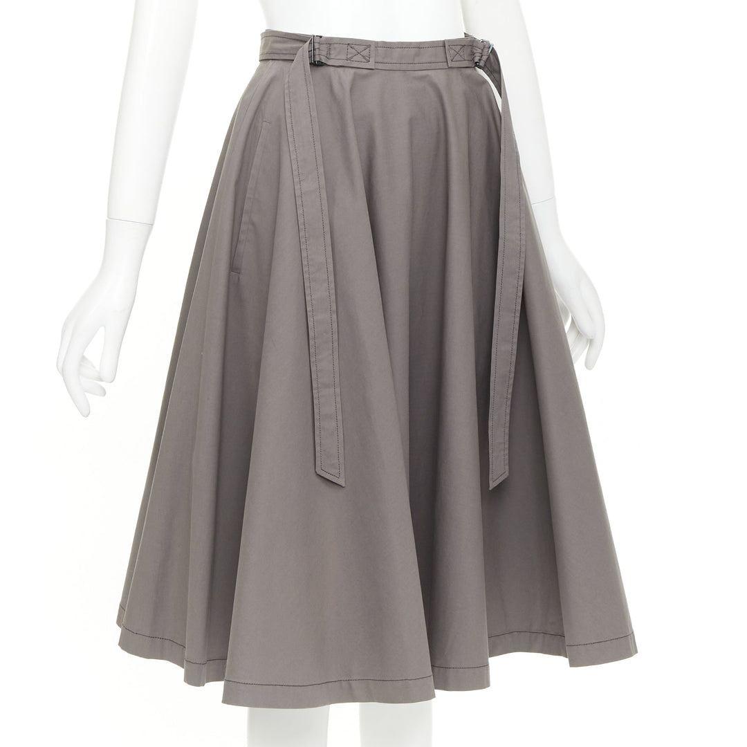 BOTTEGA VENETA grey cotton adjustable 2 sided utility flare midi skirt IT36 XXS