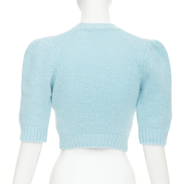ALESSANDRA RICH pastel blue alpaca pearl embellished cable sweater IT36 XXS