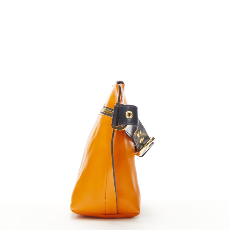 SACAI orange leather navy belt strap gold logo crossbody bag
