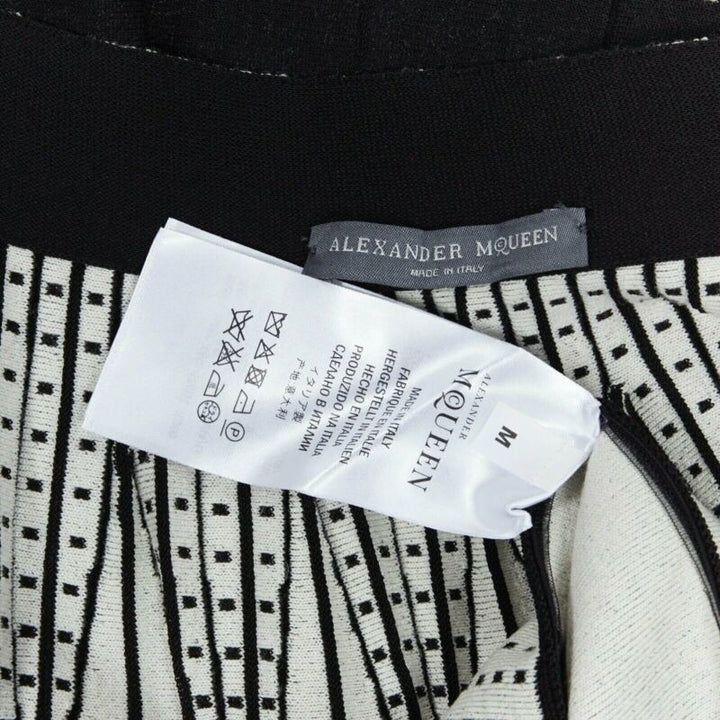 ALEXANDER MCQUEEN black white dot jacquard knit pleated flare midi skirt IT42 M