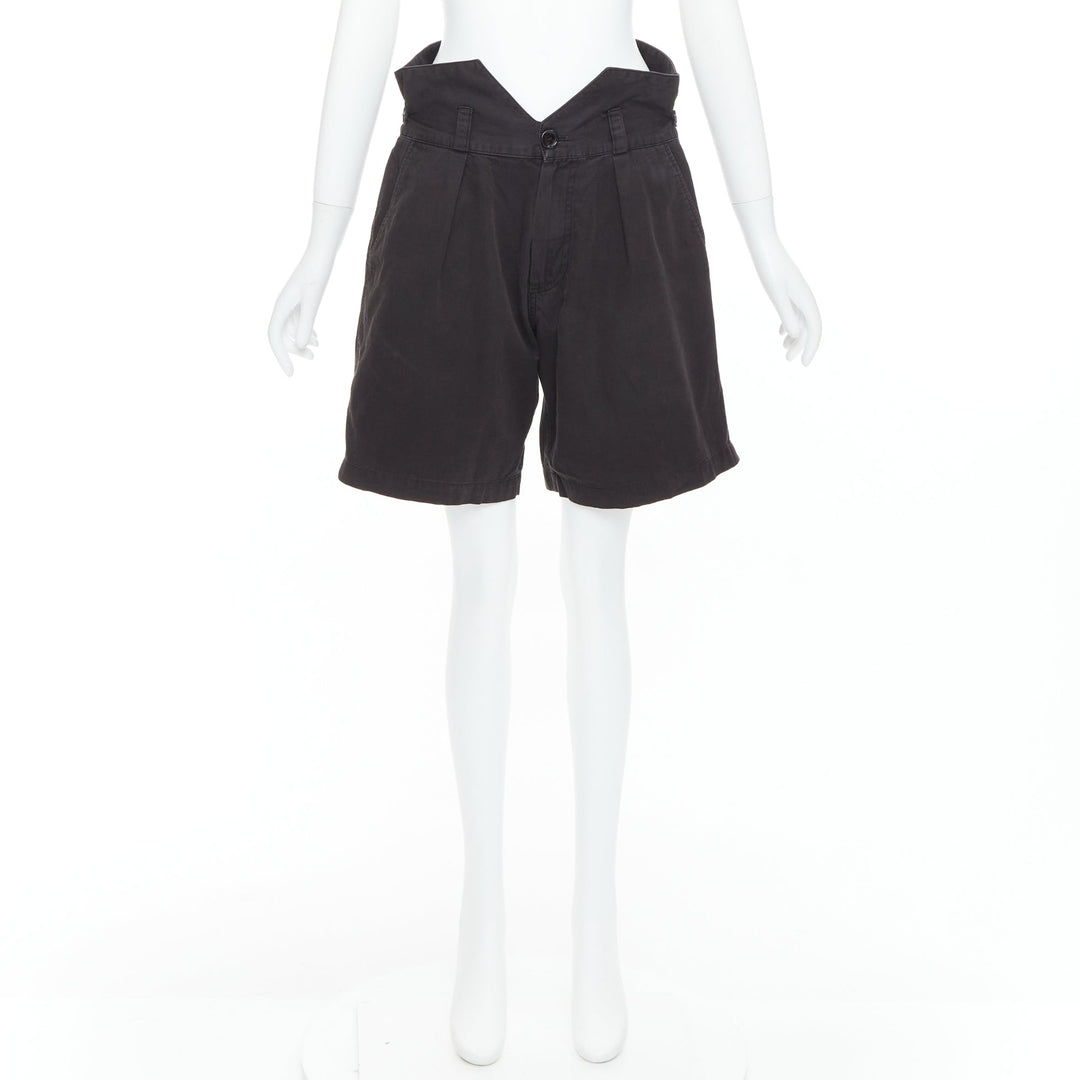 RAF SIMONS 2006 black cotton high waist paperbag wide shorts EU50 XL