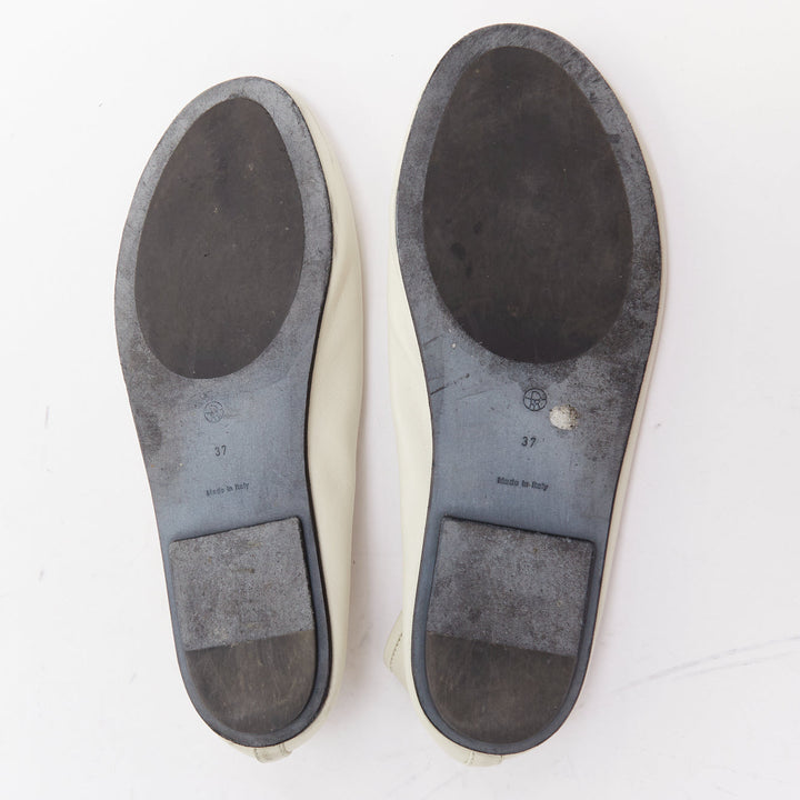 THE ROW off white nappa calfskin leather black elastic ballerina flats EU37