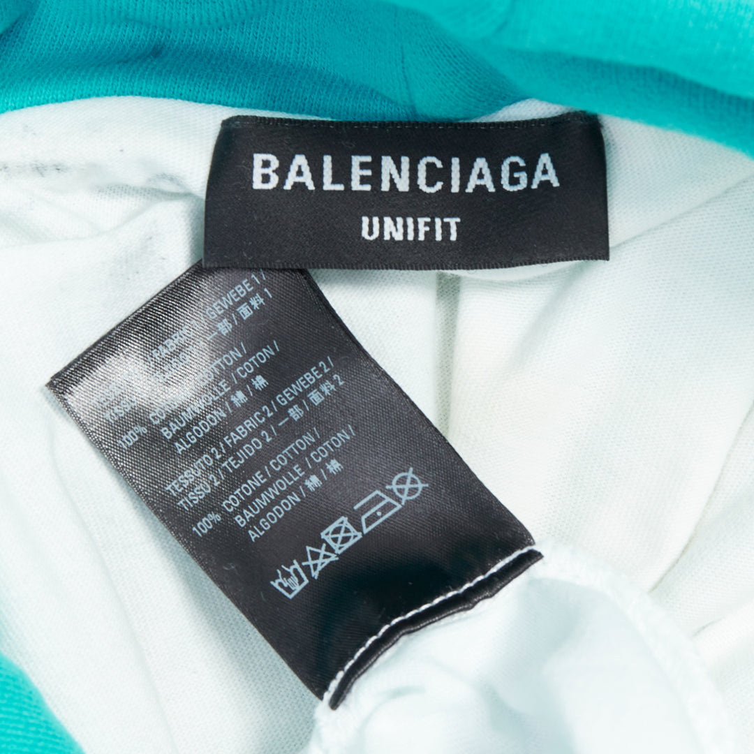 BALENCIAGA Demna 2020 teal destroyed ripped layered logo hoodie S