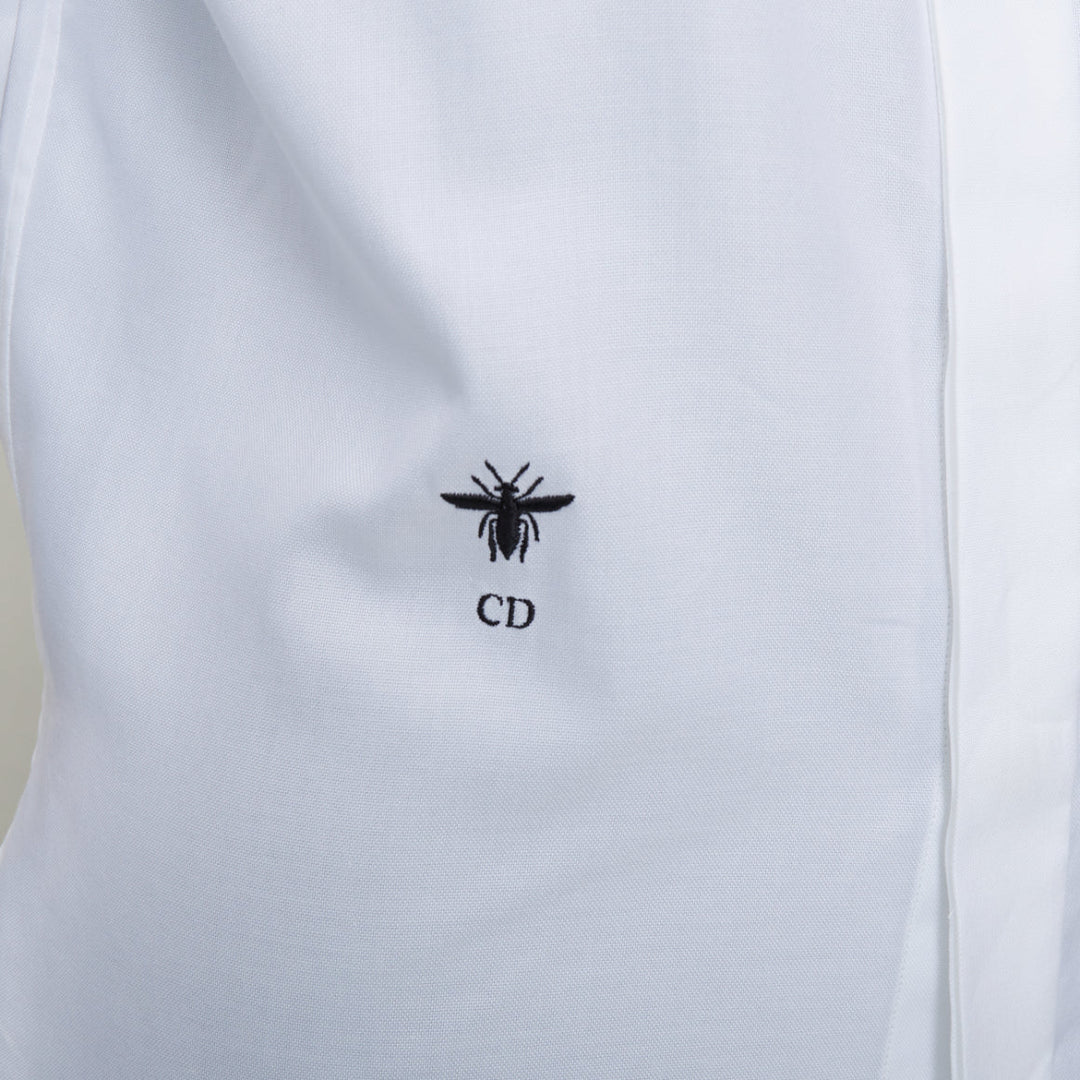 CHRISTIAN DIOR white cotton black CD bee embroidered classic shirt FR34 XS