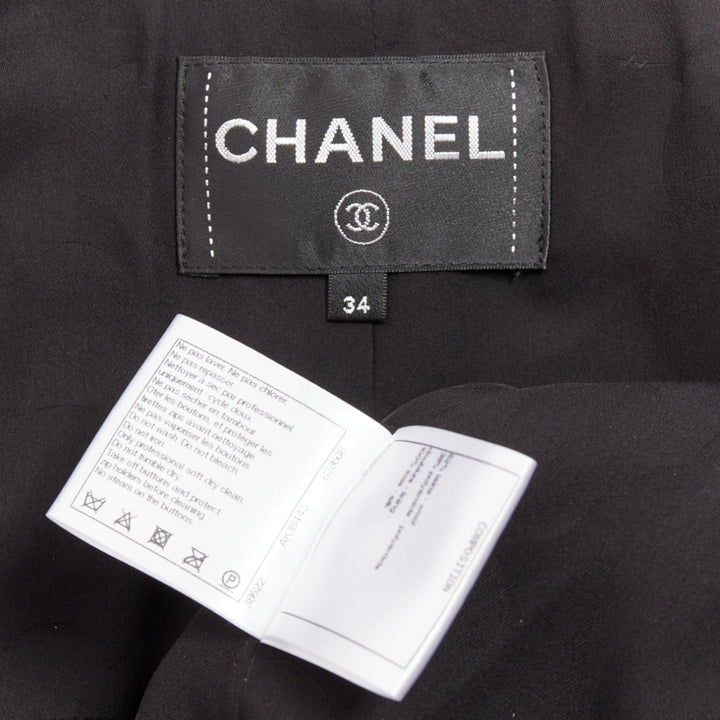 CHANEL 19A black wool tweed CC logo buttons high collar crop jacket FR34 XS