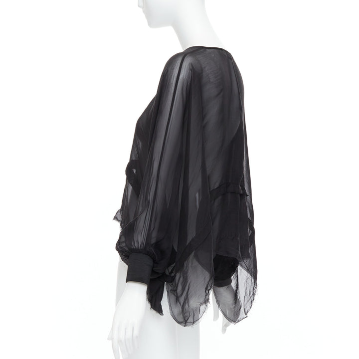 PIERRE BALMAIN Vintage black silk sheer panelled dolman sleeve blouse 24/38