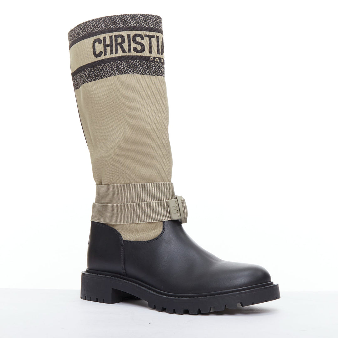 CHRISTIAN DIOR D-Major black khaki logo canvas safari boots EU38