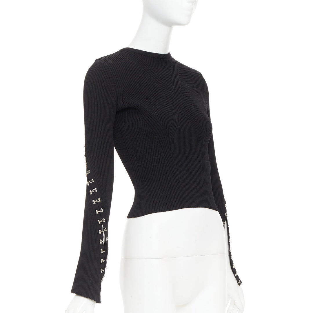 ALEXANDER MCQUEEN 2018 viscose blend silver metal hook rivet crop sweater S