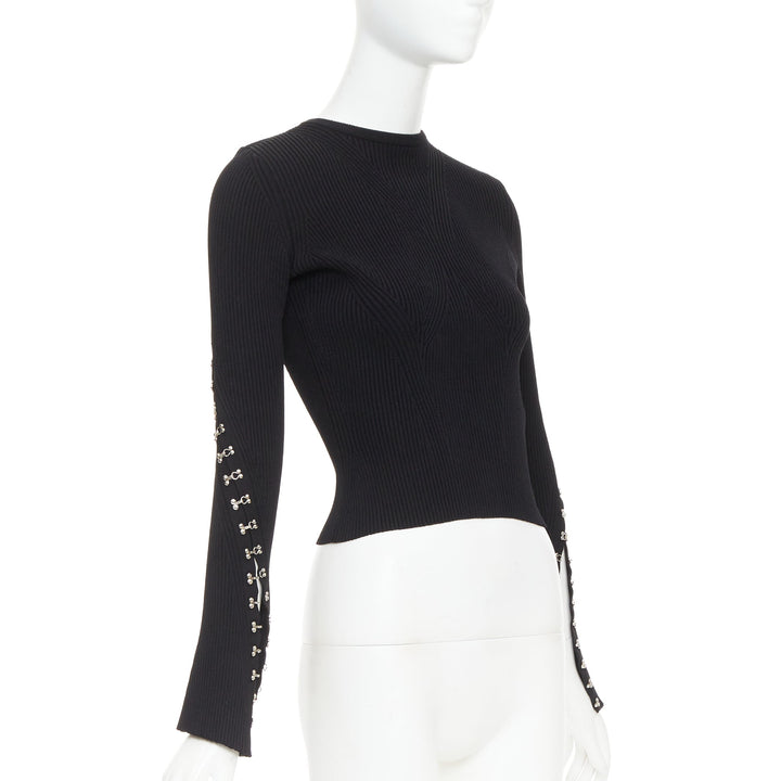 ALEXANDER MCQUEEN 2018 viscose blend silver metal hook rivet crop sweater S