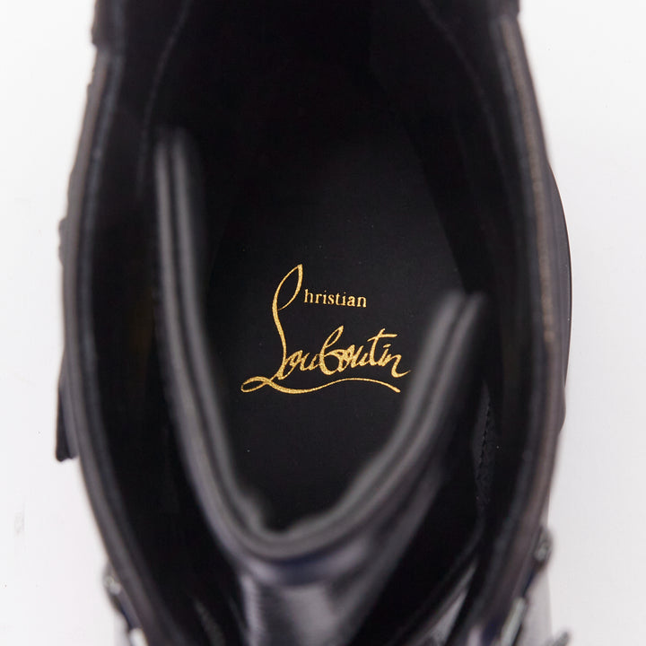 CHRISTIAN LOUBOUTIN Our Macademia Flat Toile black canvas combat boot EU42 US9