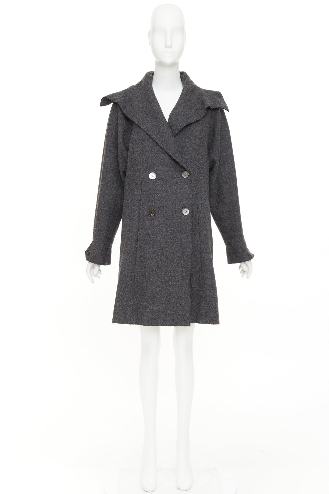 CHANEL 2011 Byzance grey wool oversized cape collar double breasted coat