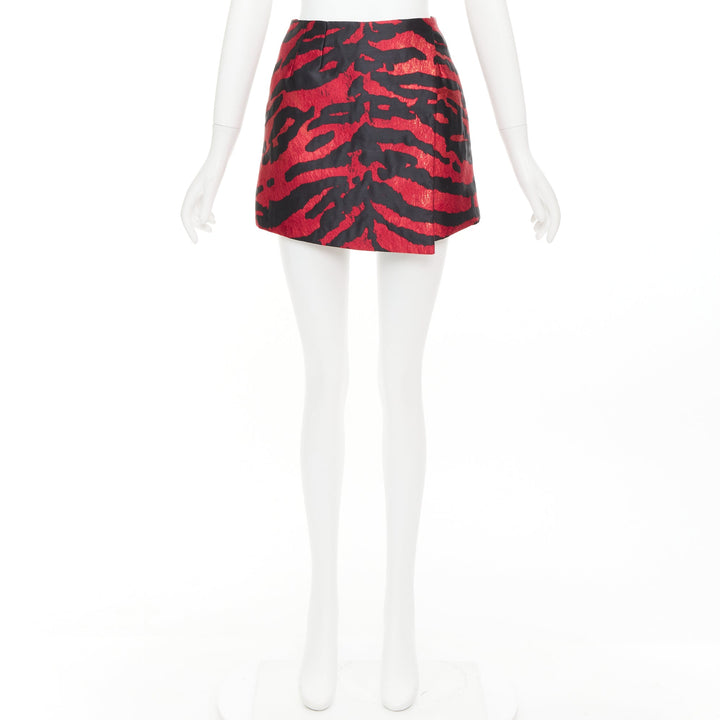 DOLCE GABBANA red black tiger stripe metallic jacquard high mini skirt IT36 XS