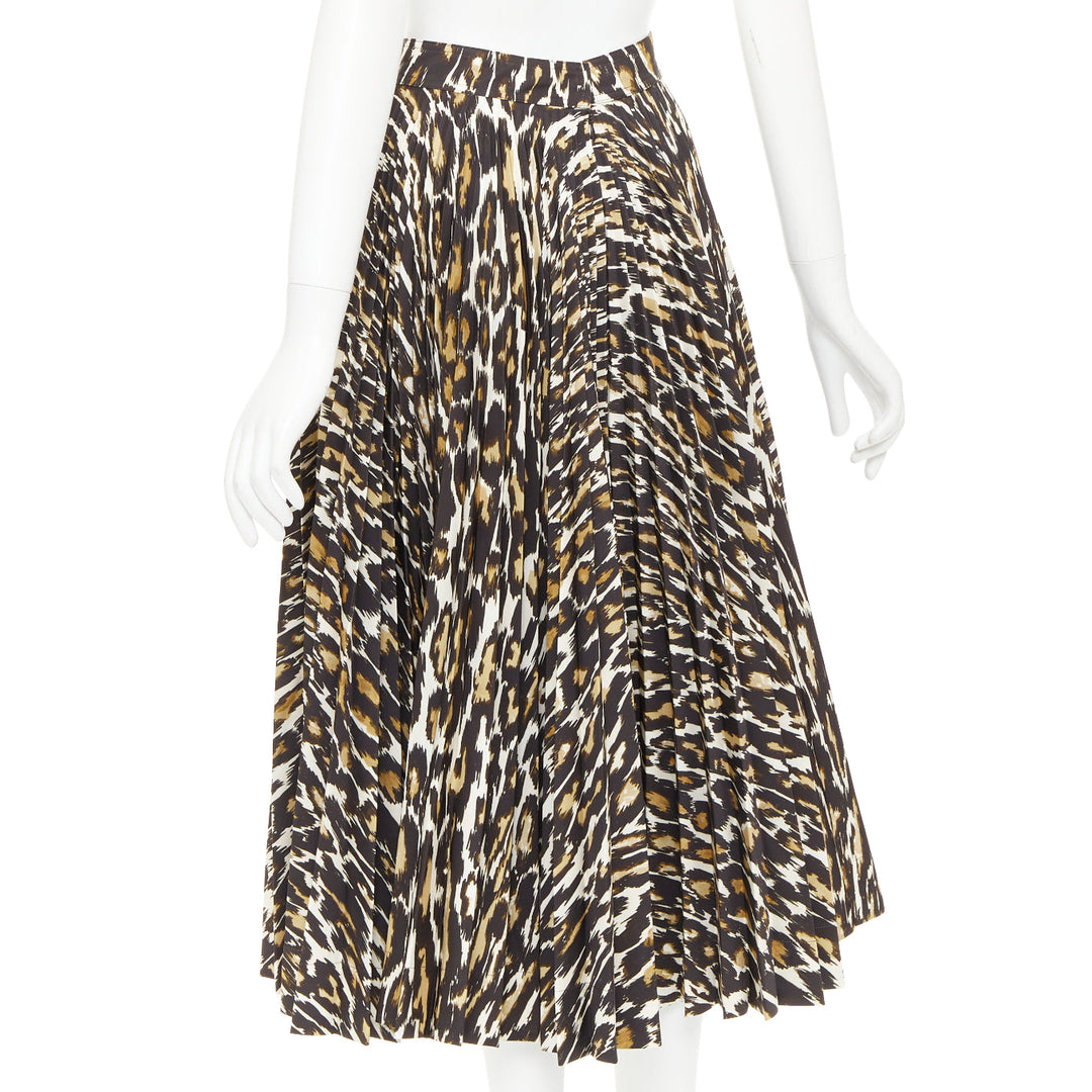 CALVIN KLEIN 205W39NYC Raf Simons brown leopard print pleated skirt US0 XS