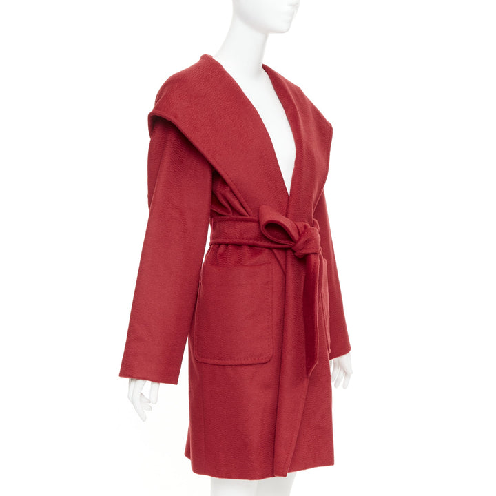 MAX MARA Rialto 100% camel hair red pocketed belted wrap robe coat IT44 L
