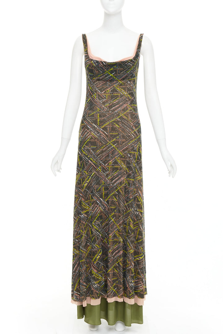 SEVERINE PERAUDIN Vintage Sinop brown opium purple abstract long dress M