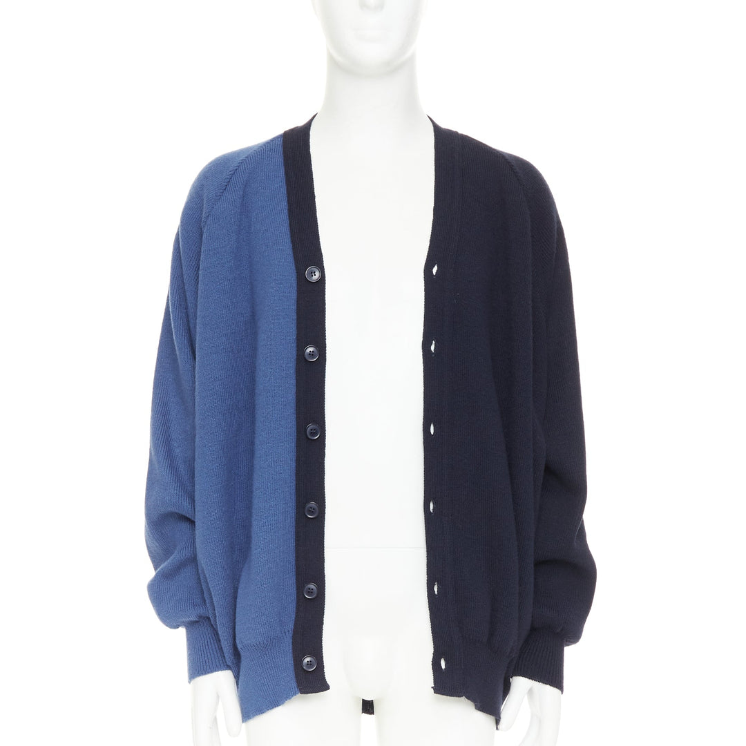COMME DES GARCONS SHIRT navy blue two-tone button cardigan sweater XL