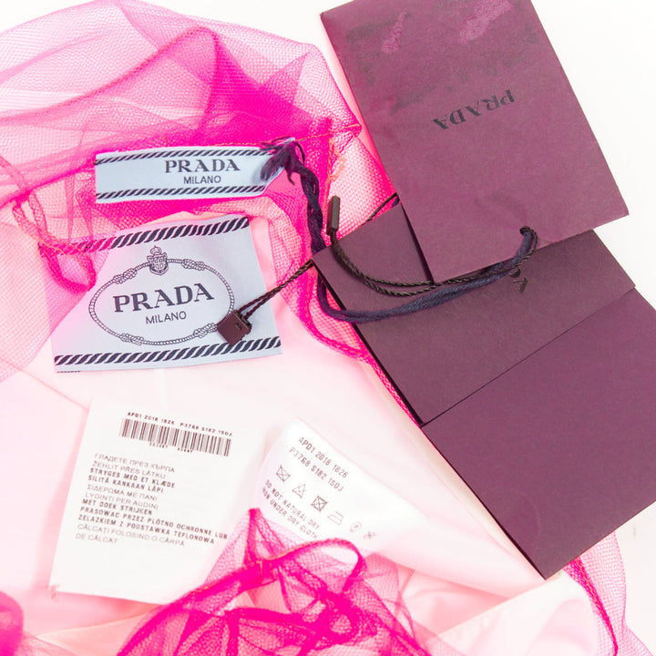 PRADA 2018 Runway Neon Technical  Tulle Abito pink rubber logo dress IT38 XS