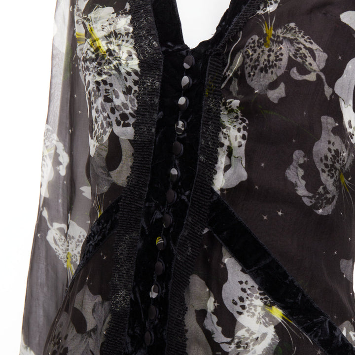 ERDEM 2016 Makayla black grey 100% silk floral back cut out  dress UK6 XS