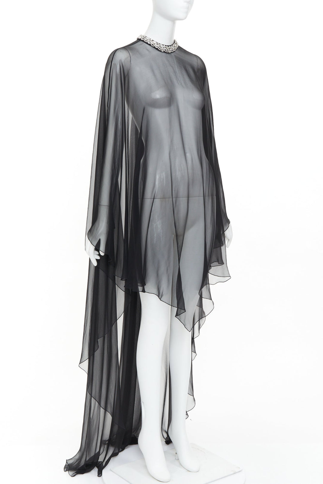 ALEXANDRE VAUTHIER COUTURE 2021 Runway crystal collar sheer cape blouse top