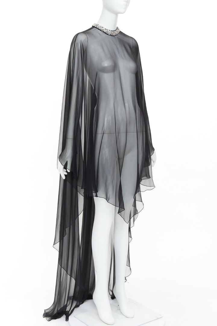 ALEXANDRE VAUTHIER COUTURE 2021 Runway crystal collar sheer cape blouse top