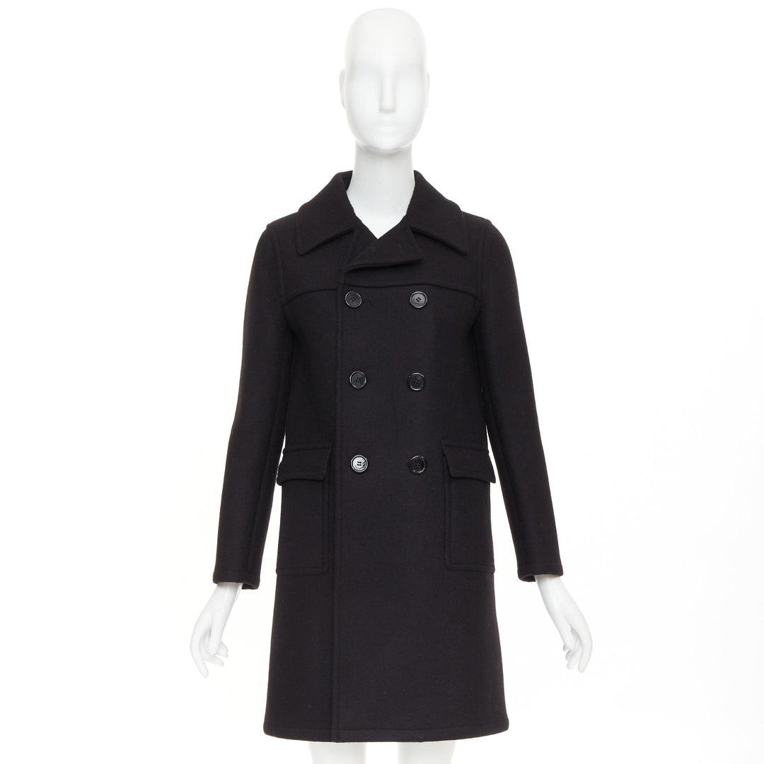 SAINT LAURENT 2014 Caban black wool felt double breasted panelled pea coat FR34