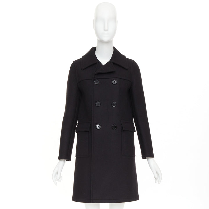 SAINT LAURENT 2014 Caban black wool felt double breasted panelled pea coat FR34
