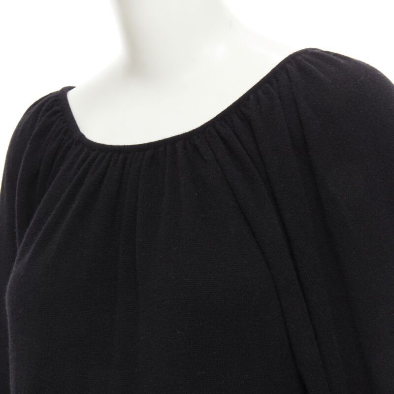 RYAN ROCHE 100% cashmere black pleated collar bubble sleeve midi dress S