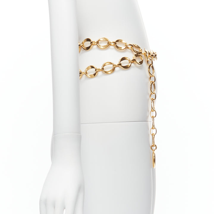 Female mannequin wearing Chanel by Karl Lagerfeld Gold Metal Women Belt in Size  | Available at JHROP