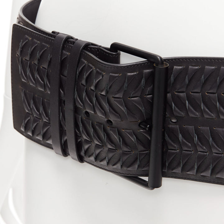rare HAIDER ACKERMANN black leather woven wide buckle oversized belt L