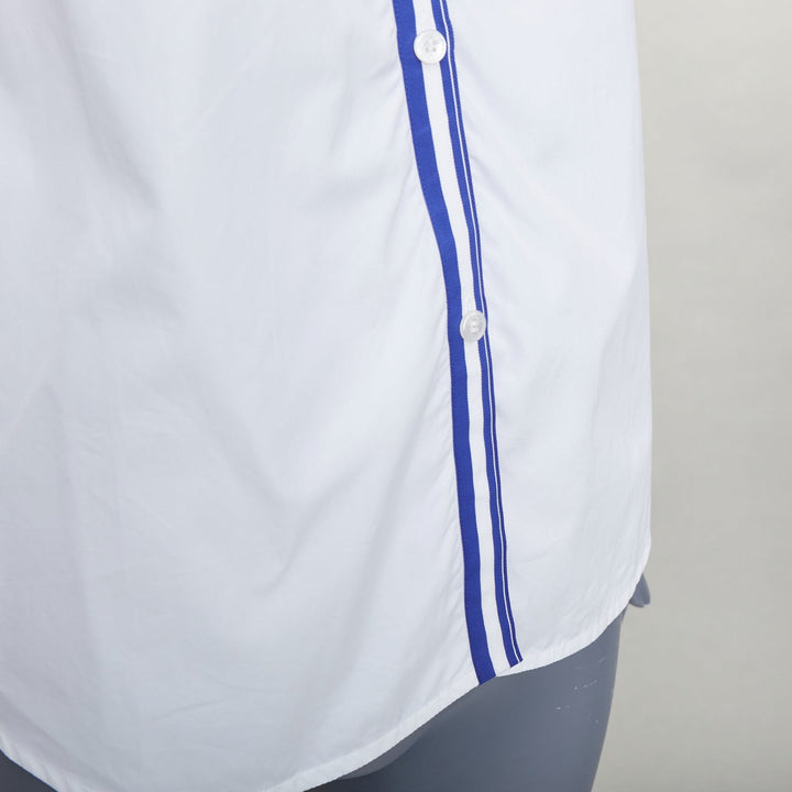 HERMES white blue 100% cotton nautical stripes short collar shirt FR34 XS