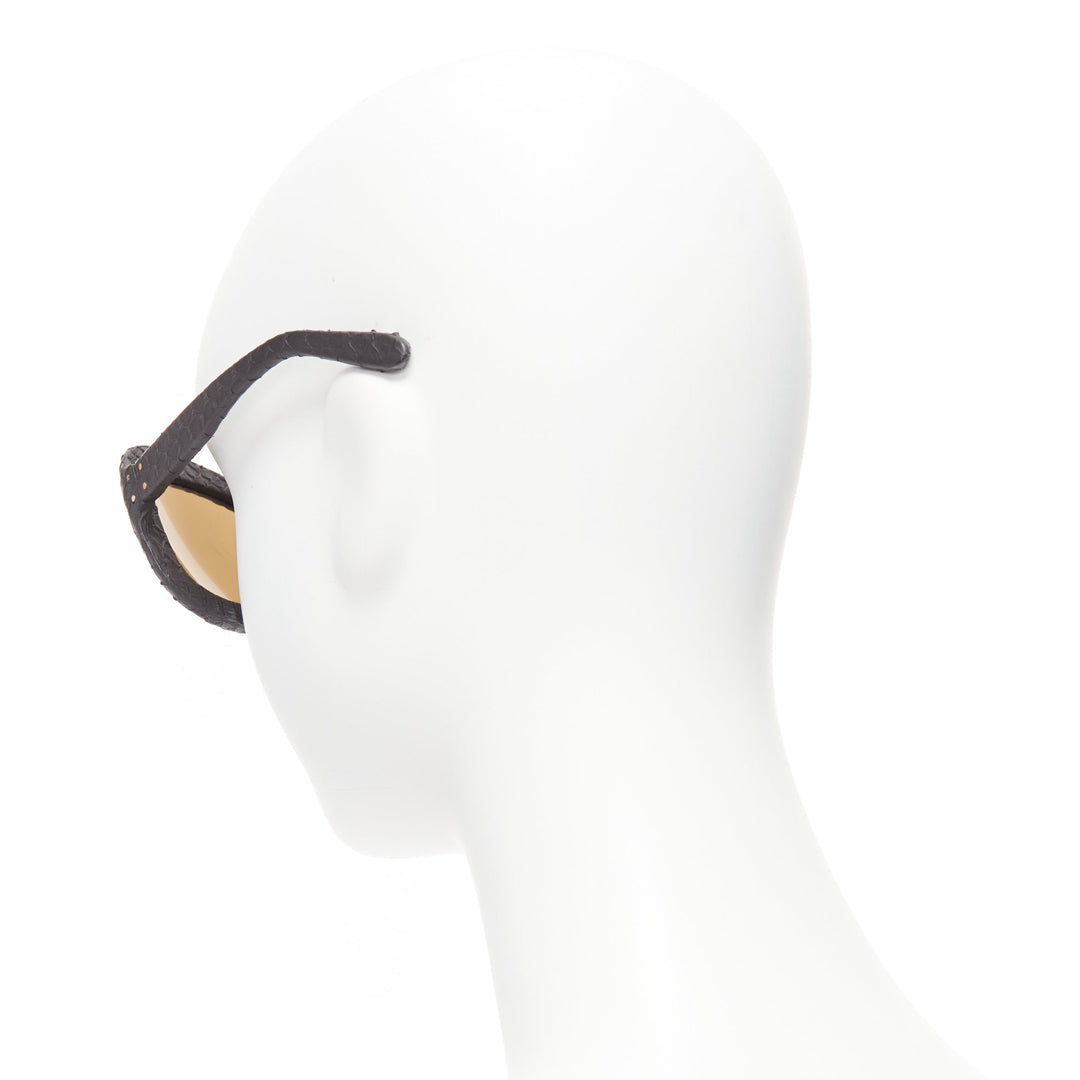 LINDA FARROW LUXE matte black scaled frame reflective gold oversized sunglasses