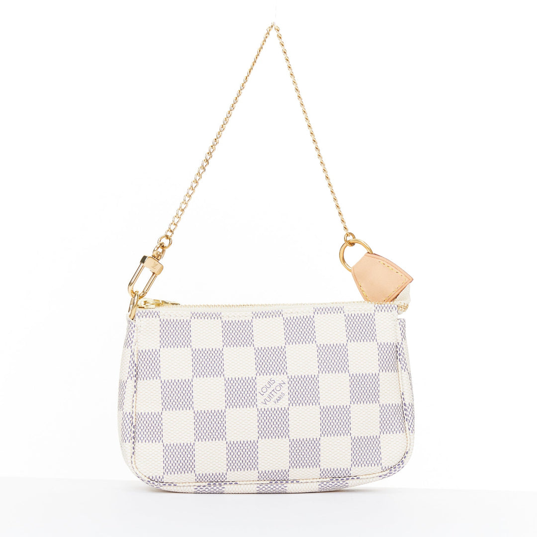 LOUIS VUITTON Mini Pochette Accessoires white damier azur canvas chain bag pouch