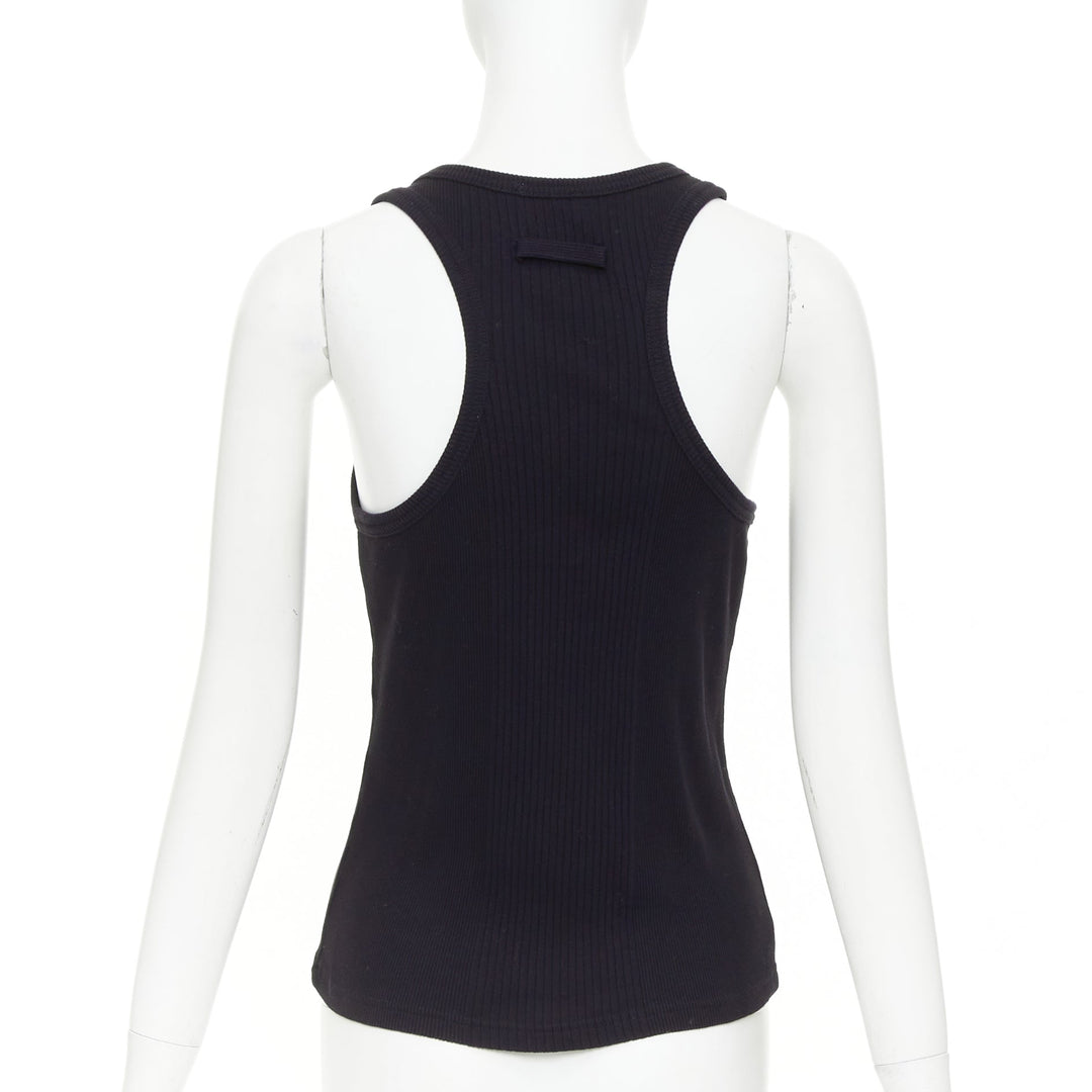 JEAN PAUL GAULTIER The Piercing black gold silver ring detail ribbed tank top S