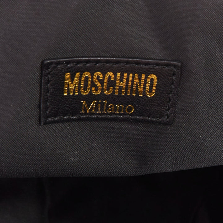 MOSCHINO Jeremy Scott black diamond quilted leather gold logo baseball cap bag