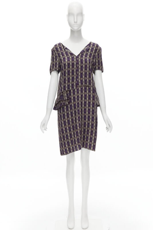 MARNI purple jewel print tier ruffle waist sheath dress IT38 XS