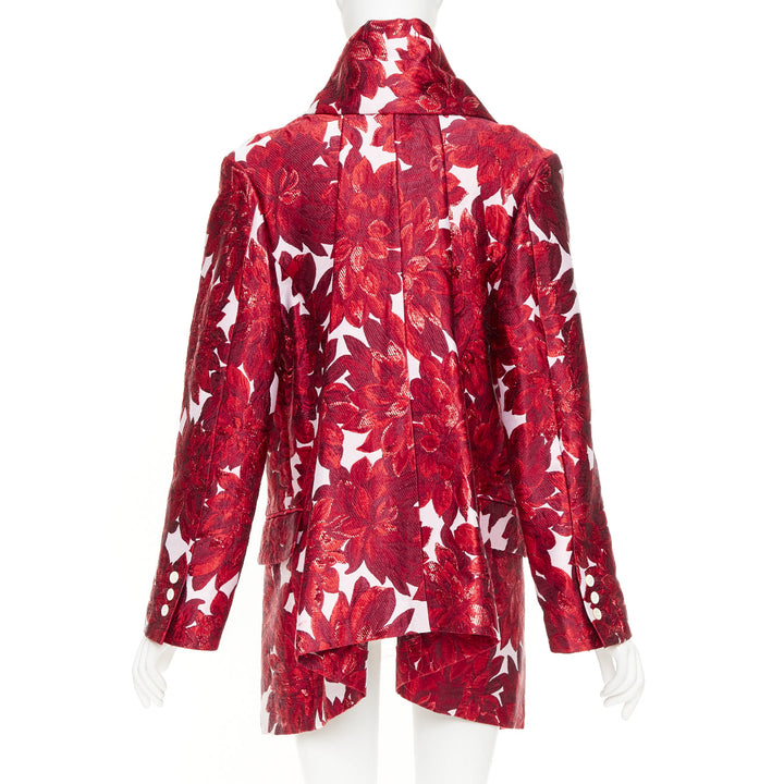 COMME DES GARCONS 2020 inside out red floral brocade trapeze wide lapels coat XS