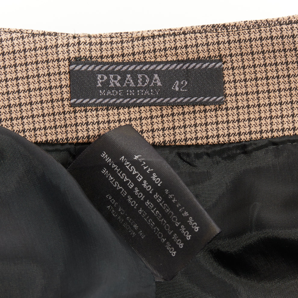 PRADA Vintage brown micro houndstooth checked high waist pencil skirt IT42 M