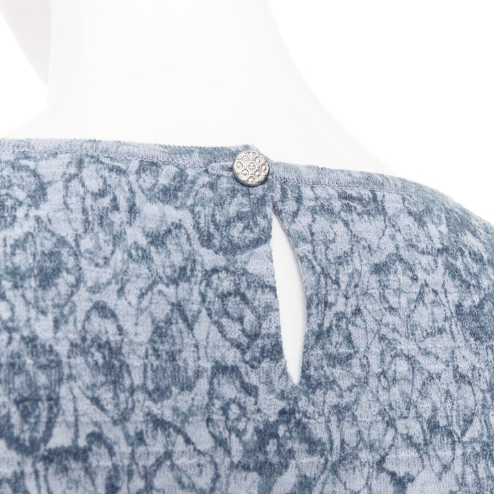CHANEL 2013 Runway blue floral print  balloon sleeves pullover sweater FR44 2XL