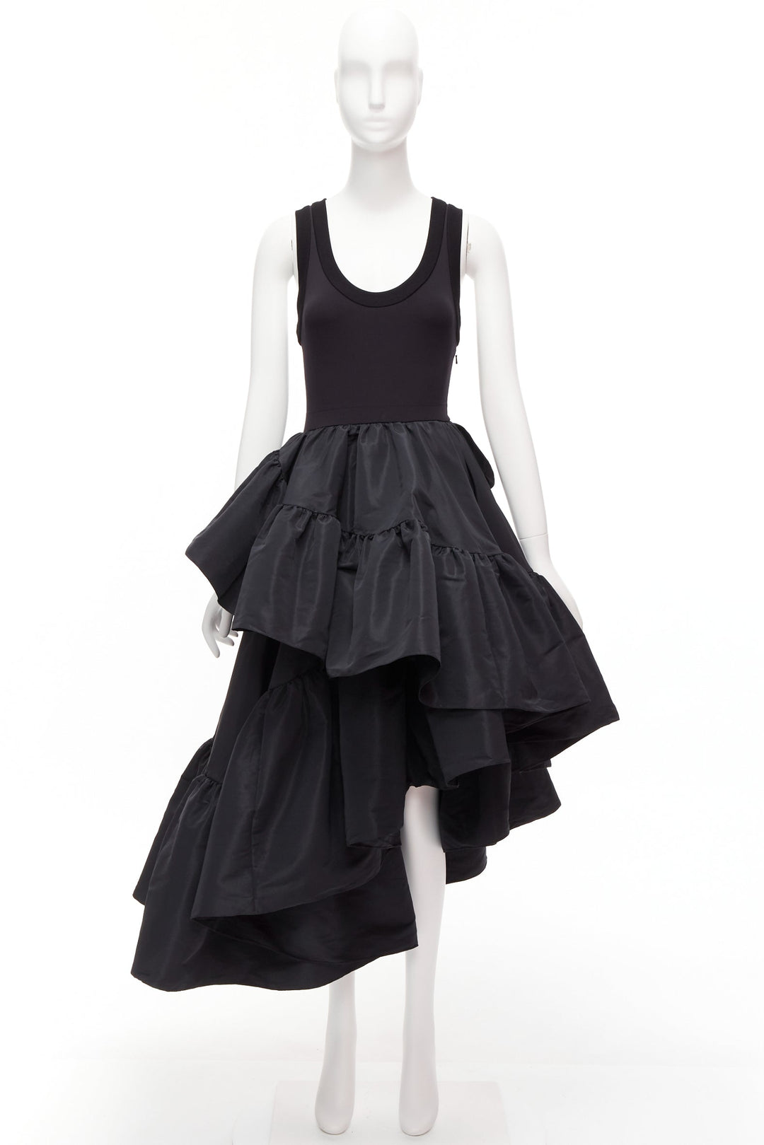 ALEXANDER MCQUEEN 2021 black cotton tank asymmetric tafetta skirt gown IT38 XS