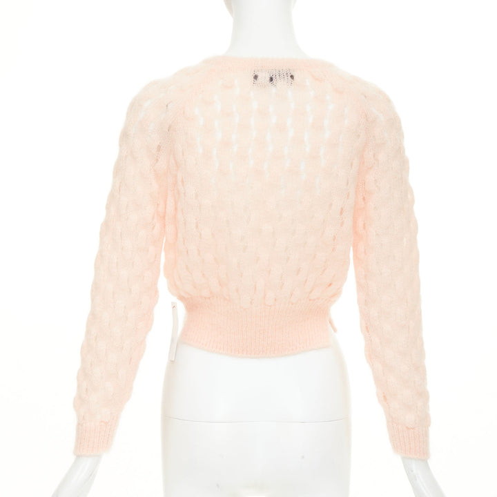 SIMONE ROCHA 2023 peach pink mohair blend bubble knit cropped sweater XS