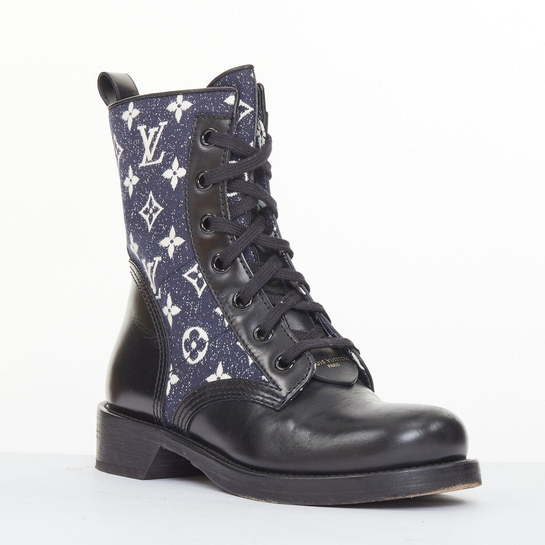 LOUIS VUITTON Metropolis Denim Monogram Flat Ranger combat boots EU38 US8