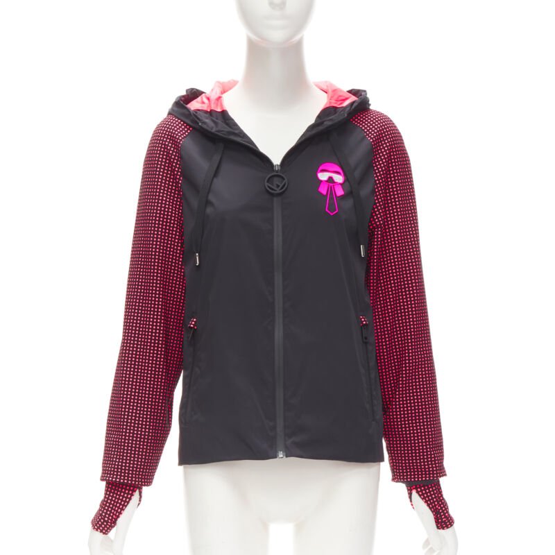 FENDI Karl Loves black pink polka dot nylon activewear windbreaker jacket