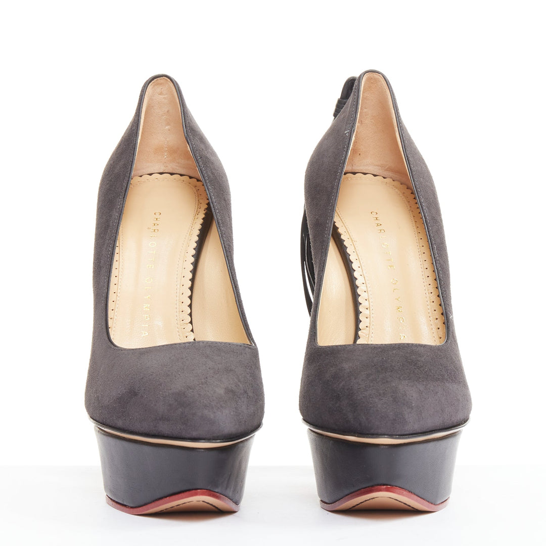 CHARLOTTE OLYMPIA Dark Horse tassel tail grey suede platform pumps EU37.5