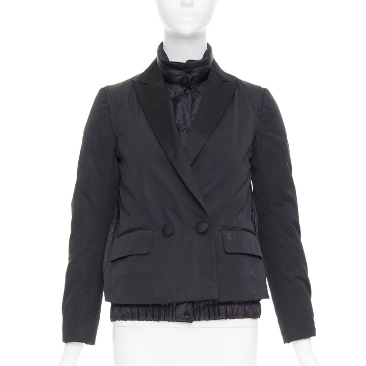 MONCLER G32-003 black layered down filled puffer tuxedo blazer top
